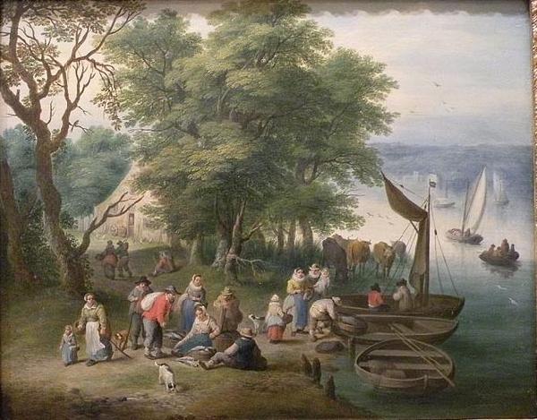 Theobald Michau Retour de la peche, par Theobald Michau. Musee des Beaux-Arts de Rennes. oil painting image
